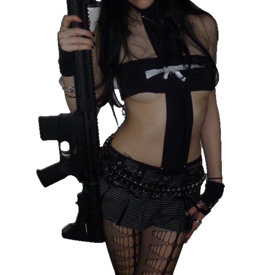 Y2K Black Gothic Cutout Crop T - Pipe Bending Spring 评论和价格